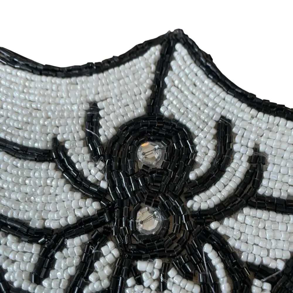 2pc Rachel Zoe Halloween Spider Web Beaded Placemat Charger 15in Black & White